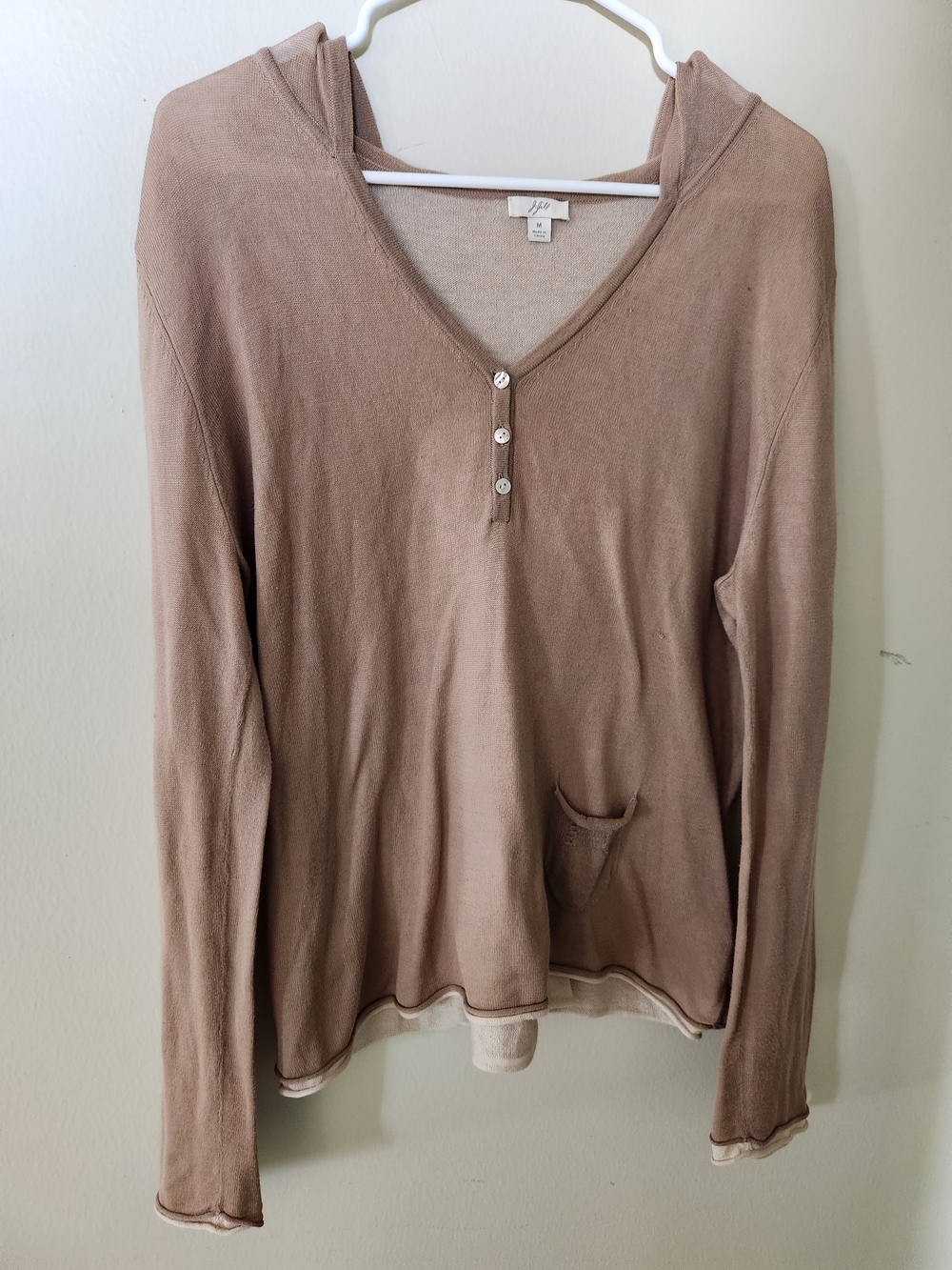 J. Jill Taupe Hooded Henley Top with Pocket